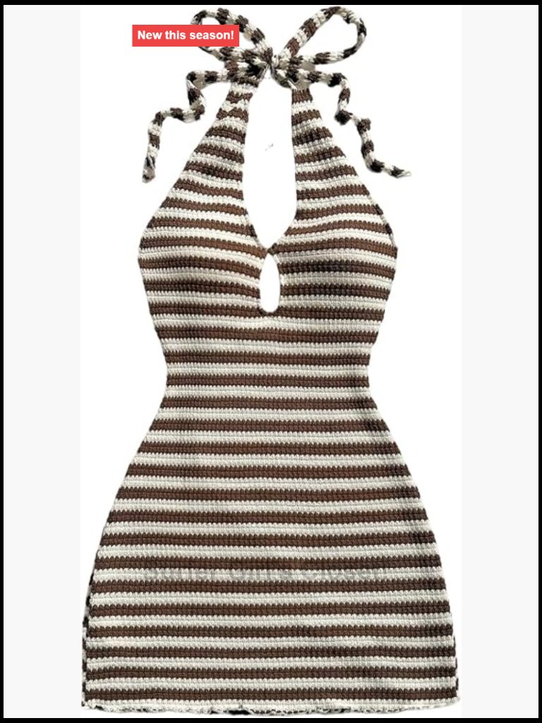Women's Striped Tie Back Bodycon Halter Mini Dress Sleeveless Summer Night Out